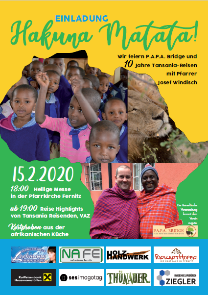 Hakuna Matata! – We’re celebrating P.A.P.A. Bridge and 10 years of Tanzania trips with Father Joseph